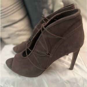 BCBG Suede Caged Open Toe Bootie